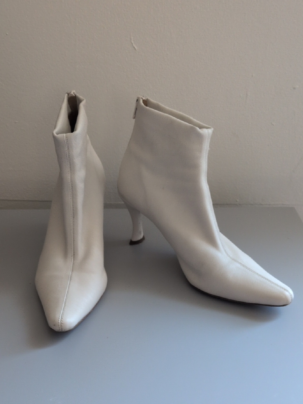 BY FAR White Pointed Toe Ankle Boots